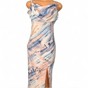 Chic Tie-Dye Maxi Dress in Blue and Peach